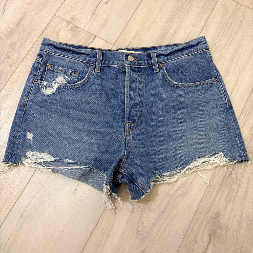 GRLFRND Blue Distressed Jean Shorts Sz 29